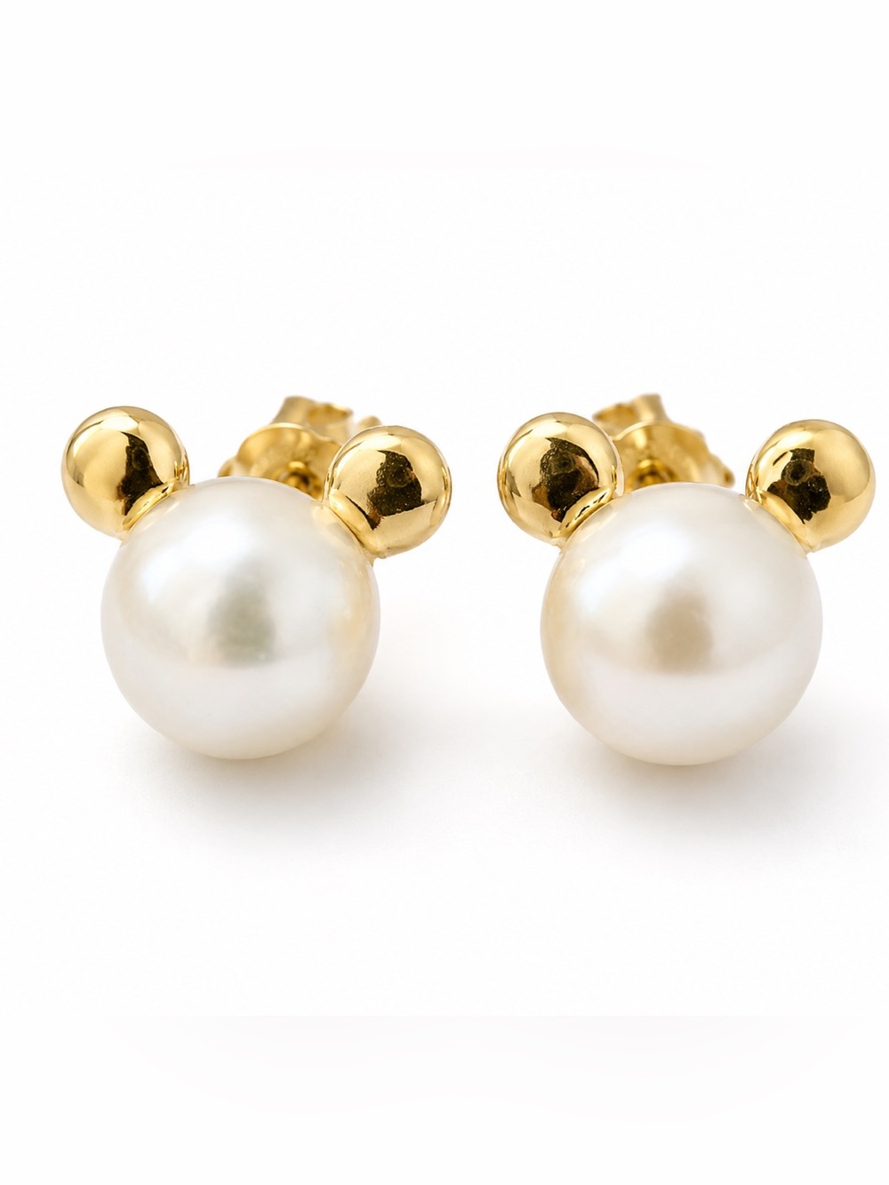 Genuine Pearl Stud Mickey Earrings - Classic White Pearl Ear Studs